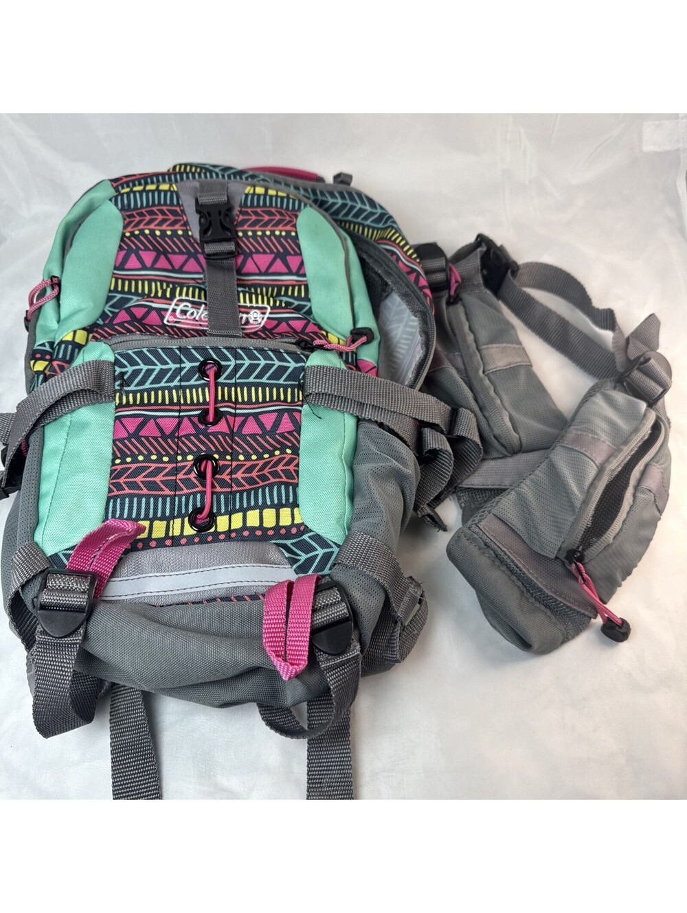 Coleman Kids Padded Backpack Childs Teal Pink Gray Yellow *No Hydration Pack*